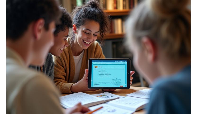 학생들이 철학 교육 자료를 보며 공부하는 모습
